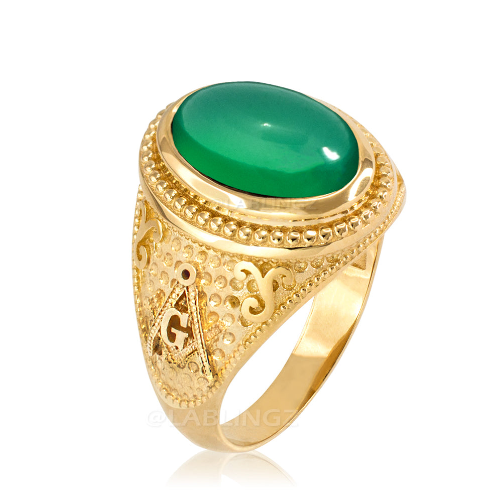 Gold Masonic Green Onyx Statement Ring Karma Blingz