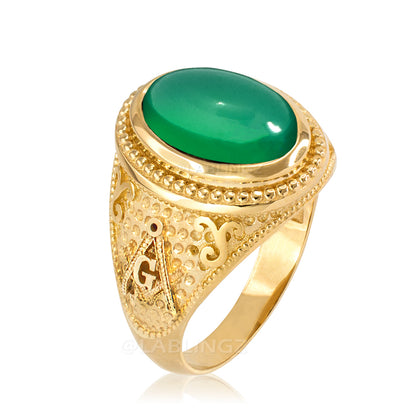 Gold Masonic Green Onyx Statement Ring Karma Blingz