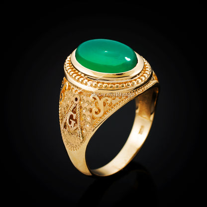Gold Masonic Green Onyx Statement Ring Karma Blingz