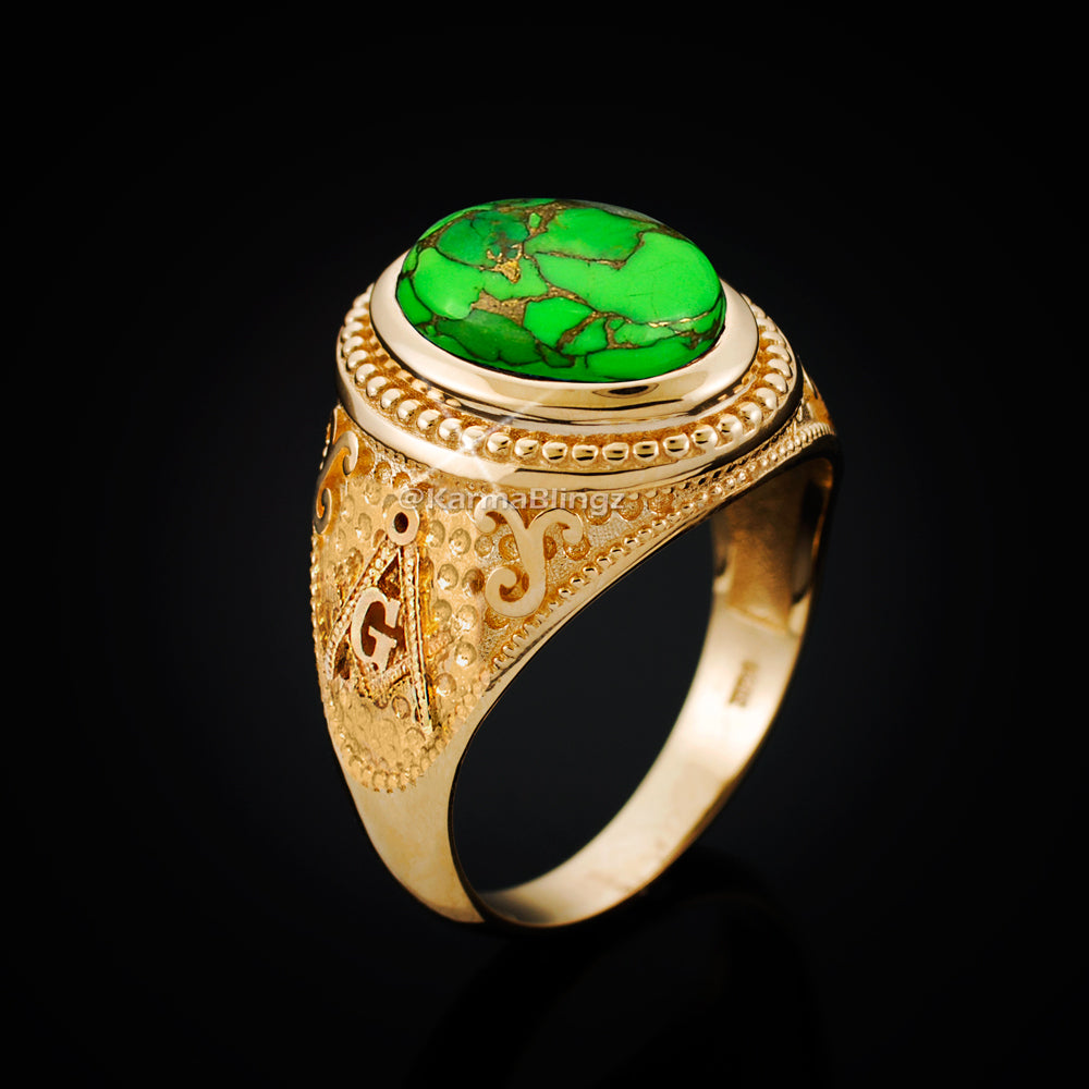 Gold Masonic Green Copper Turquoise Statement Ring Karma Blingz