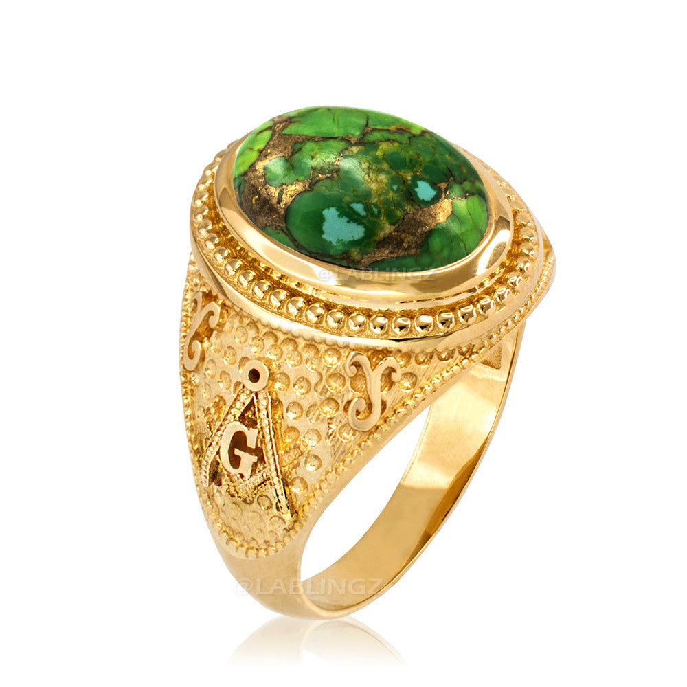 Gold Masonic Green Copper Turquoise Statement Ring Karma Blingz