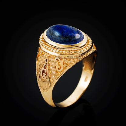 Gold Masonic Lapis Lazuli Gemstone Statement Ring Karma Blingz