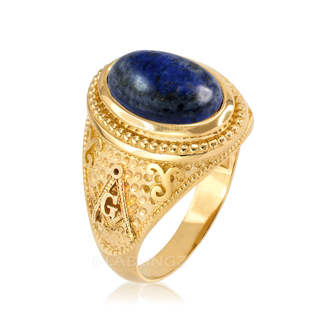 Gold Masonic Lapis Lazuli Gemstone Statement Ring Karma Blingz