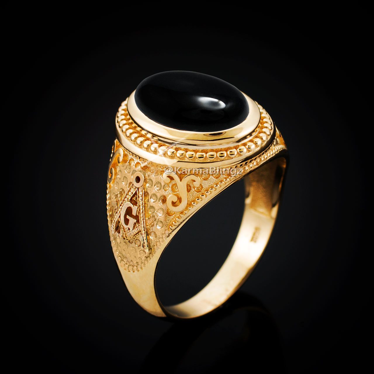 Gold Masonic Black Onyx Statement Ring Karma Blingz