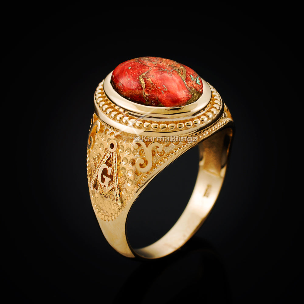 Gold Masonic Orange Copper Turquoise Ring Karma Blingz