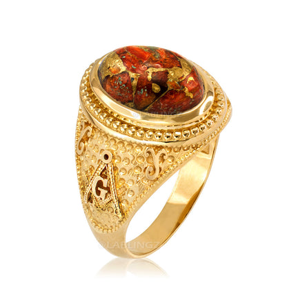 Gold Masonic Orange Copper Turquoise Ring Karma Blingz