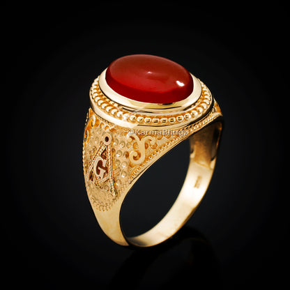 Gold Masonic Red Onyx Statement Ring Karma Blingz