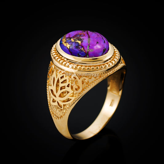 Gold Lotus Yoga Mantra Purple Copper Turquoise Gemstone Statement Ring Karma Blingz