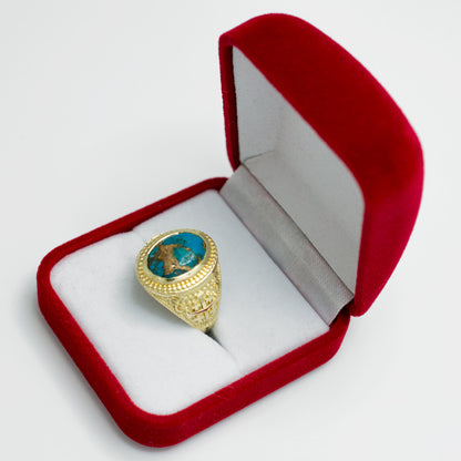 Gold Jerusalem Cross Blue Copper Turquoise Statement Ring Karma Blingz