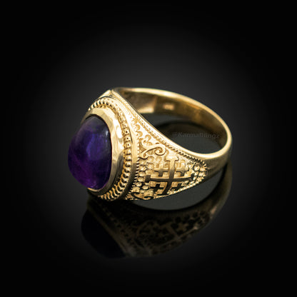 Gold Jerusalem Cross Purple Amethyst Cabochon Ring Karma Blingz