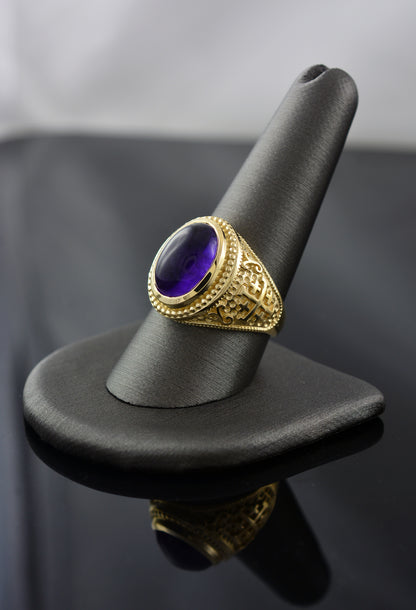 Gold Jerusalem Cross Purple Amethyst Cabochon Ring Karma Blingz