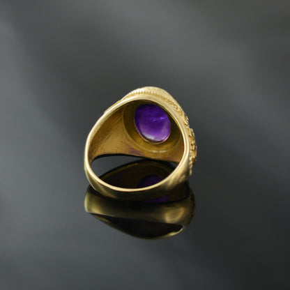 Gold Jerusalem Cross Purple Amethyst Cabochon Ring Karma Blingz