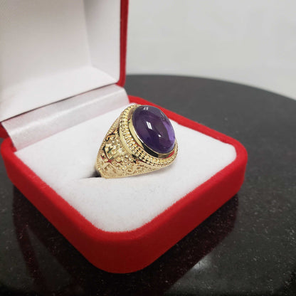 Gold Jerusalem Cross Purple Amethyst Cabochon Ring Karma Blingz