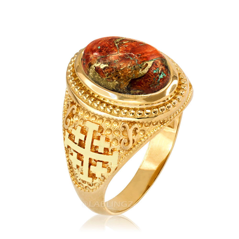 Gold Jerusalem Cross Orange Copper Turquoise Ring Karma Blingz