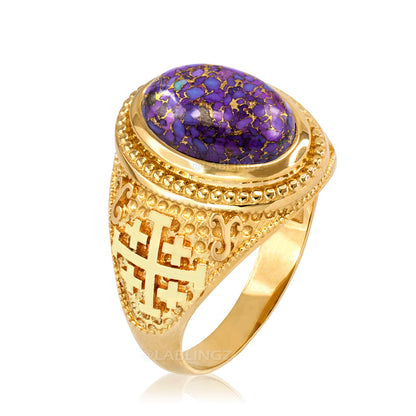 Gold Jerusalem Cross Purple Copper Turquoise Ring Karma Blingz