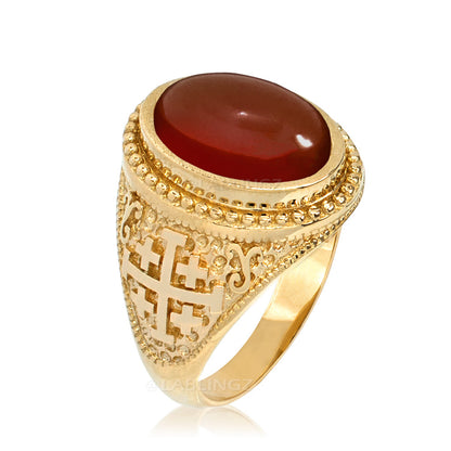 Gold Jerusalem Cross Red Onyx Gemstone Statement Ring Karma Blingz