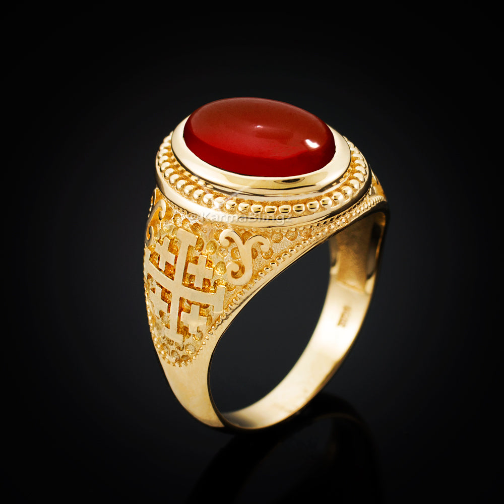 Gold Jerusalem Cross Red Onyx Gemstone Statement Ring Karma Blingz