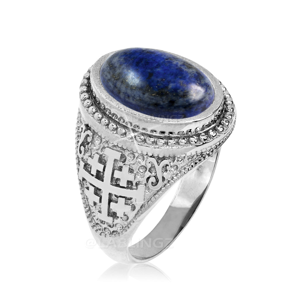 Sterling Silver Jerusalem Cross Lapis Lazuli Gemstone Ring Karma Blingz