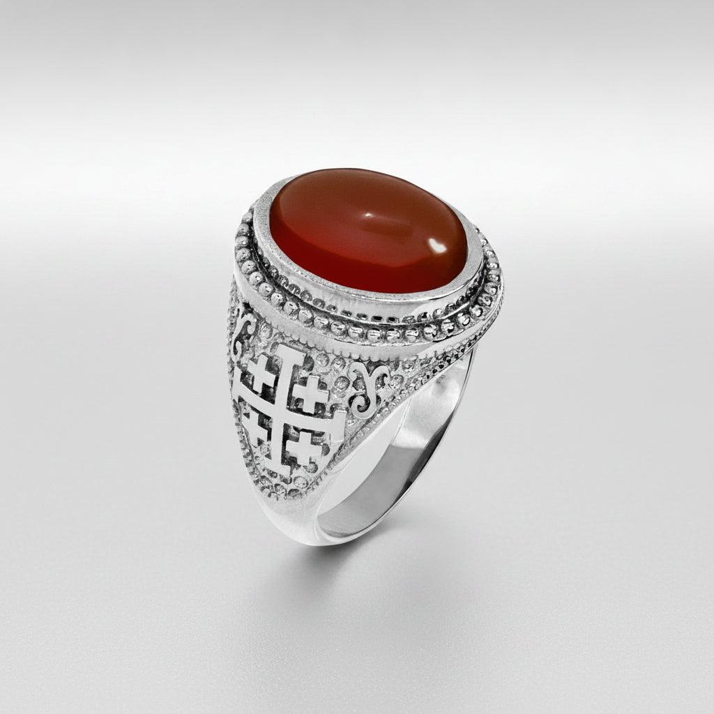 Sterling Silver Jerusalem Cross Red Onyx Gemstone Ring Karma Blingz