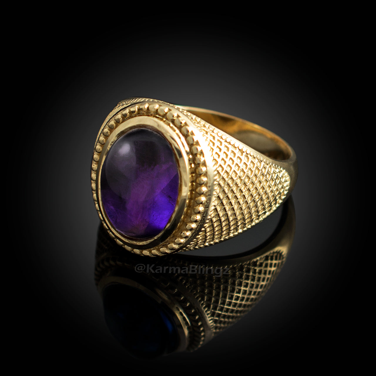 Solid Gold Purple Amethyst Oval Cabochon Statement Ring Karma Blingz