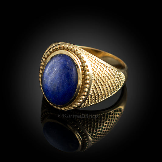 Solid Gold Lapis Lazuli Gemstone Oval Statement Ring Karma Blingz