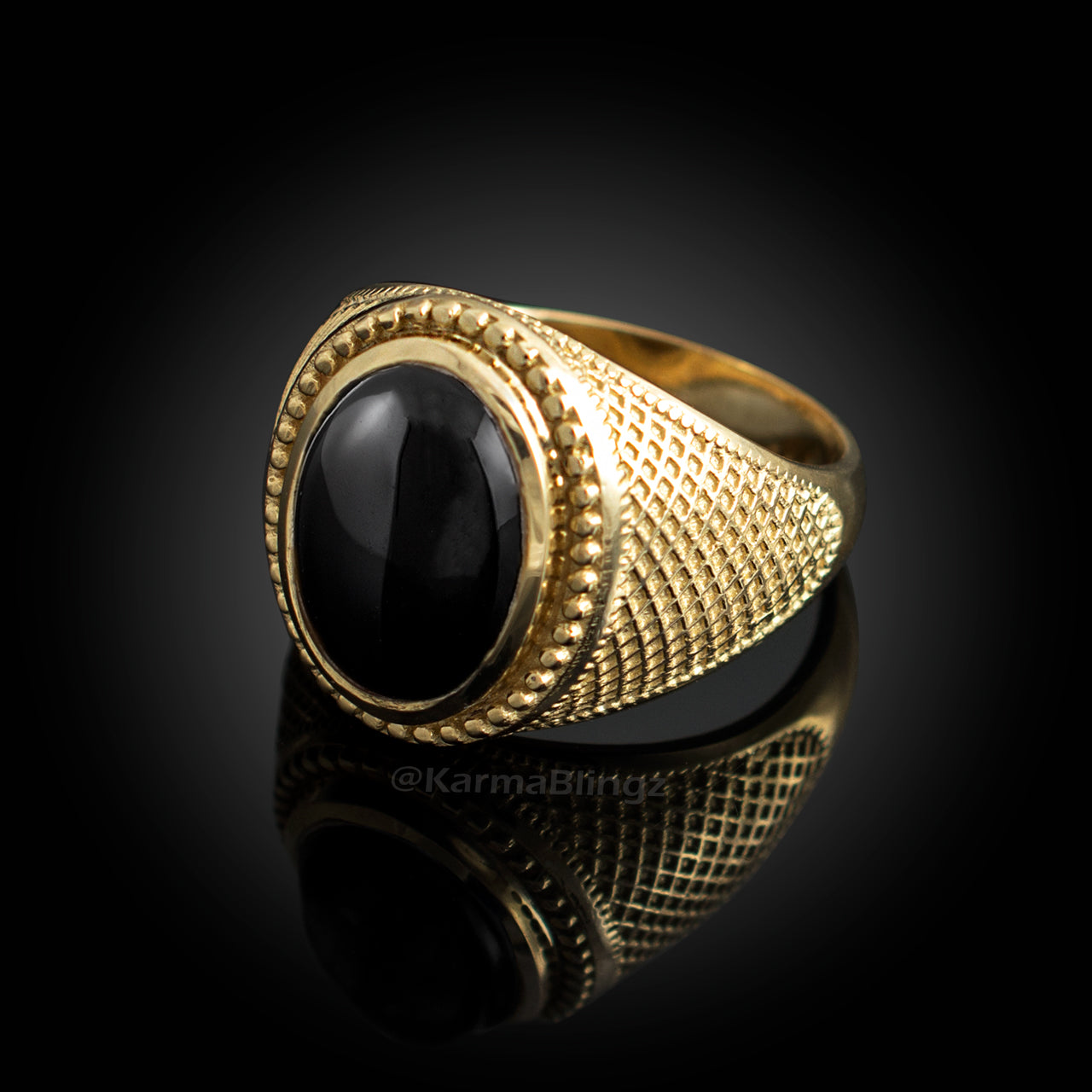 Solid Gold Black Onyx Cabochon Oval Statement Ring Karma Blingz