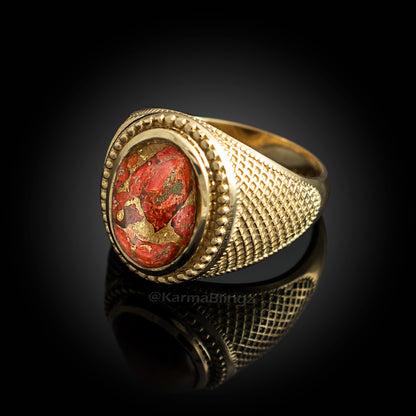 Solid Gold Orange Copper Turquoise Oval Gemstone Ring Karma Blingz