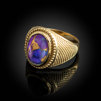 Solid Gold Purple Copper Turquoise Oval Gemstone Ring Karma Blingz