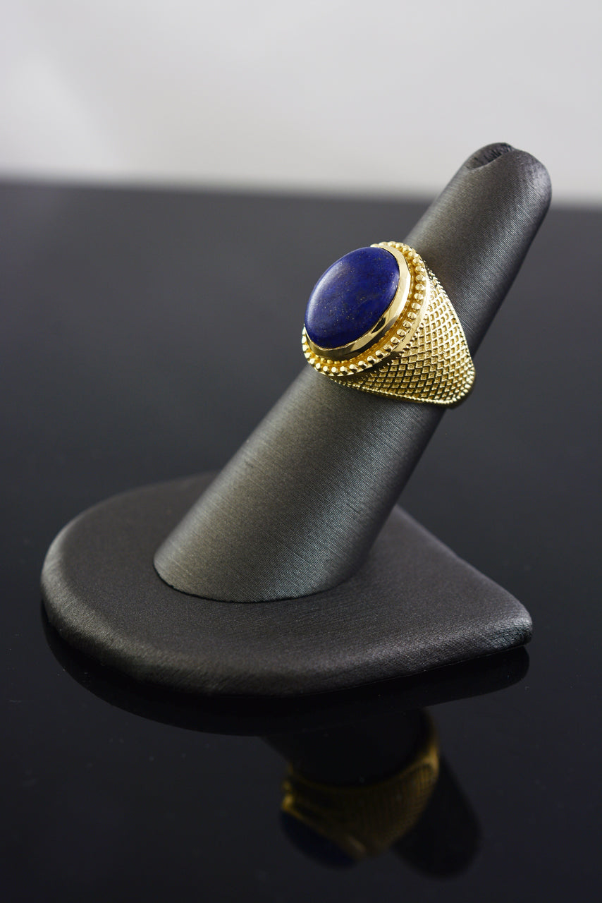 Solid Gold Lapis Lazuli Gemstone Oval Statement Ring Karma Blingz