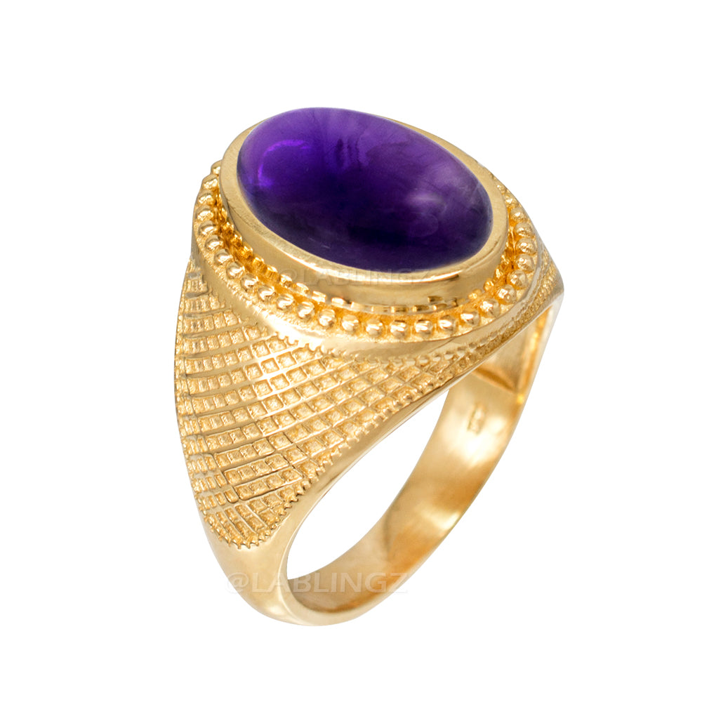 Solid Gold Purple Amethyst Oval Cabochon Statement Ring Karma Blingz