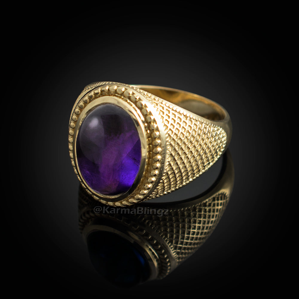 Solid Gold Purple Amethyst Oval Cabochon Statement Ring Karma Blingz