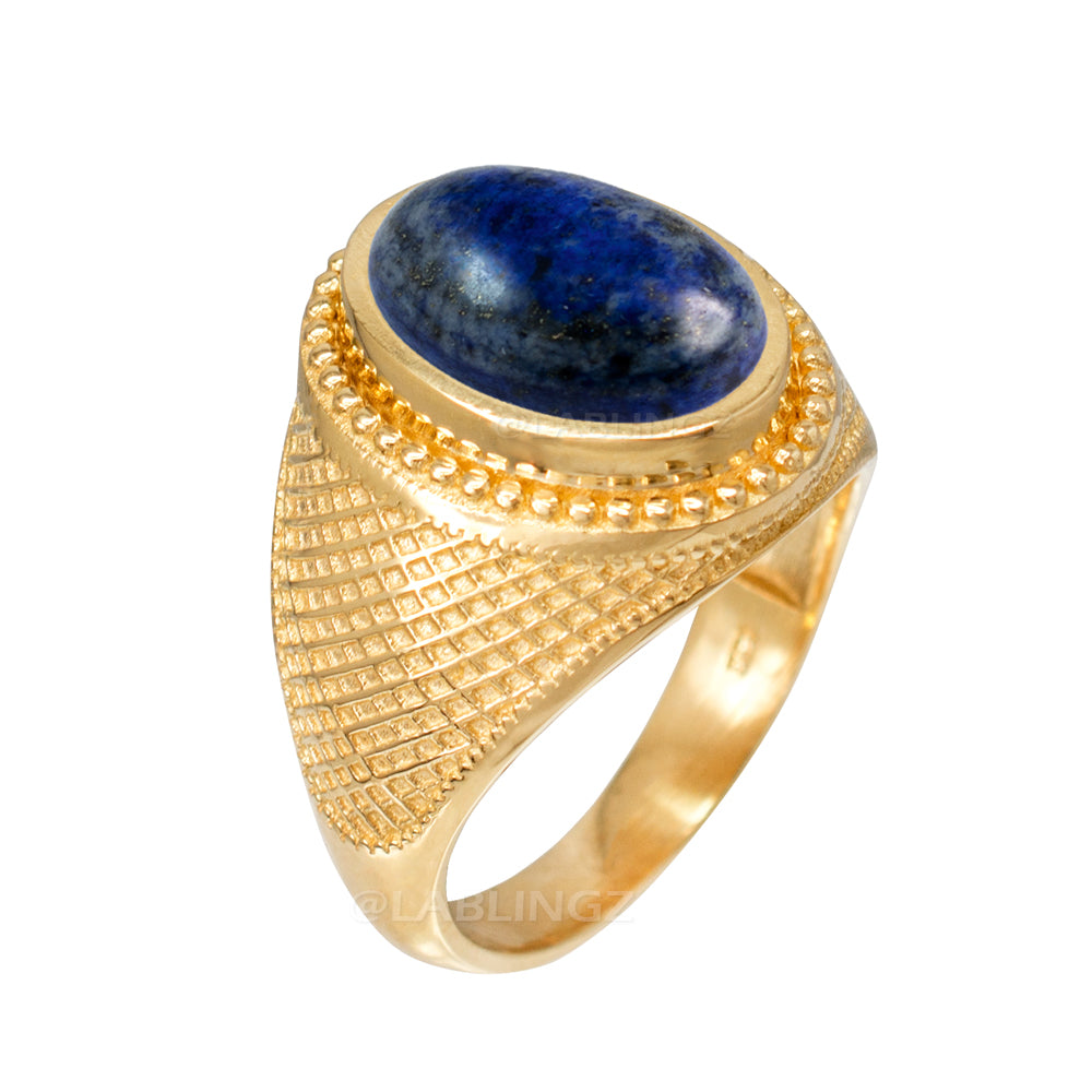 Solid Gold Lapis Lazuli Gemstone Oval Statement Ring Karma Blingz
