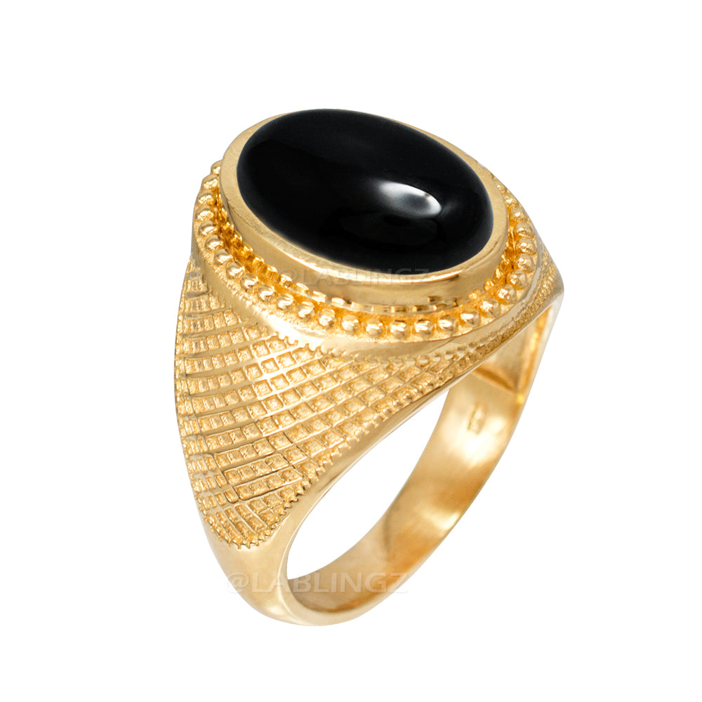 Solid Gold Black Onyx Cabochon Oval Statement Ring Karma Blingz