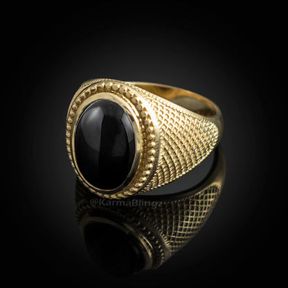 Solid Gold Black Onyx Cabochon Oval Statement Ring Karma Blingz