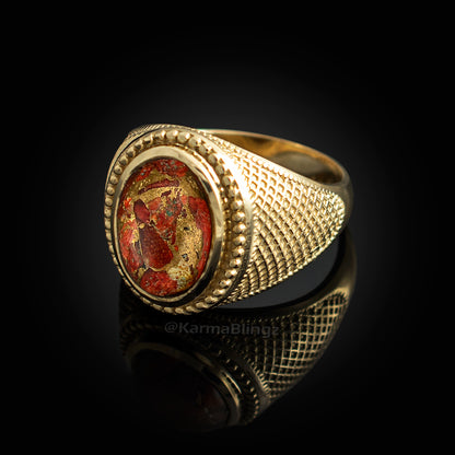 Solid Gold Orange Copper Turquoise Oval Gemstone Ring Karma Blingz