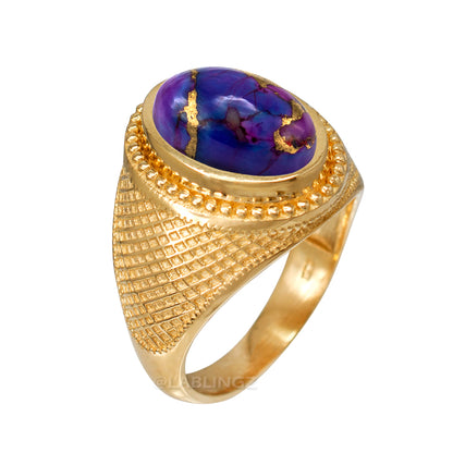 Solid Gold Purple Copper Turquoise Oval Gemstone Ring Karma Blingz