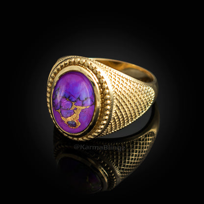 Solid Gold Purple Copper Turquoise Oval Gemstone Ring Karma Blingz