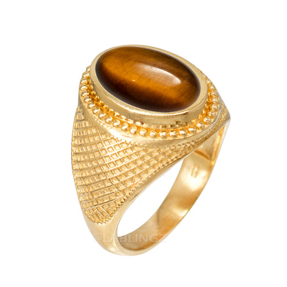 Solid Gold Tiger Eye Gemstone Oval Statement Ring Karma Blingz