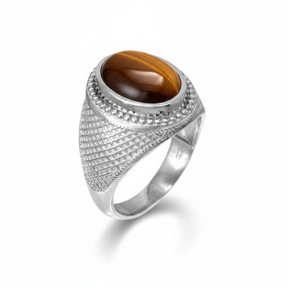 Sterling Silver Tiger Eye Mens Gemstone Statement Ring Karma Blingz