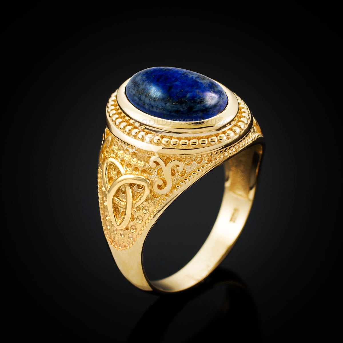 Gold Celtic Knot Lapis Lazuli Gemstone Statement Ring Karma Blingz