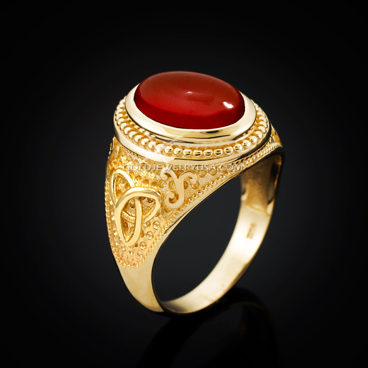 Gold Celtic Trinity Red Onyx Gemstone Ring Karma Blingz