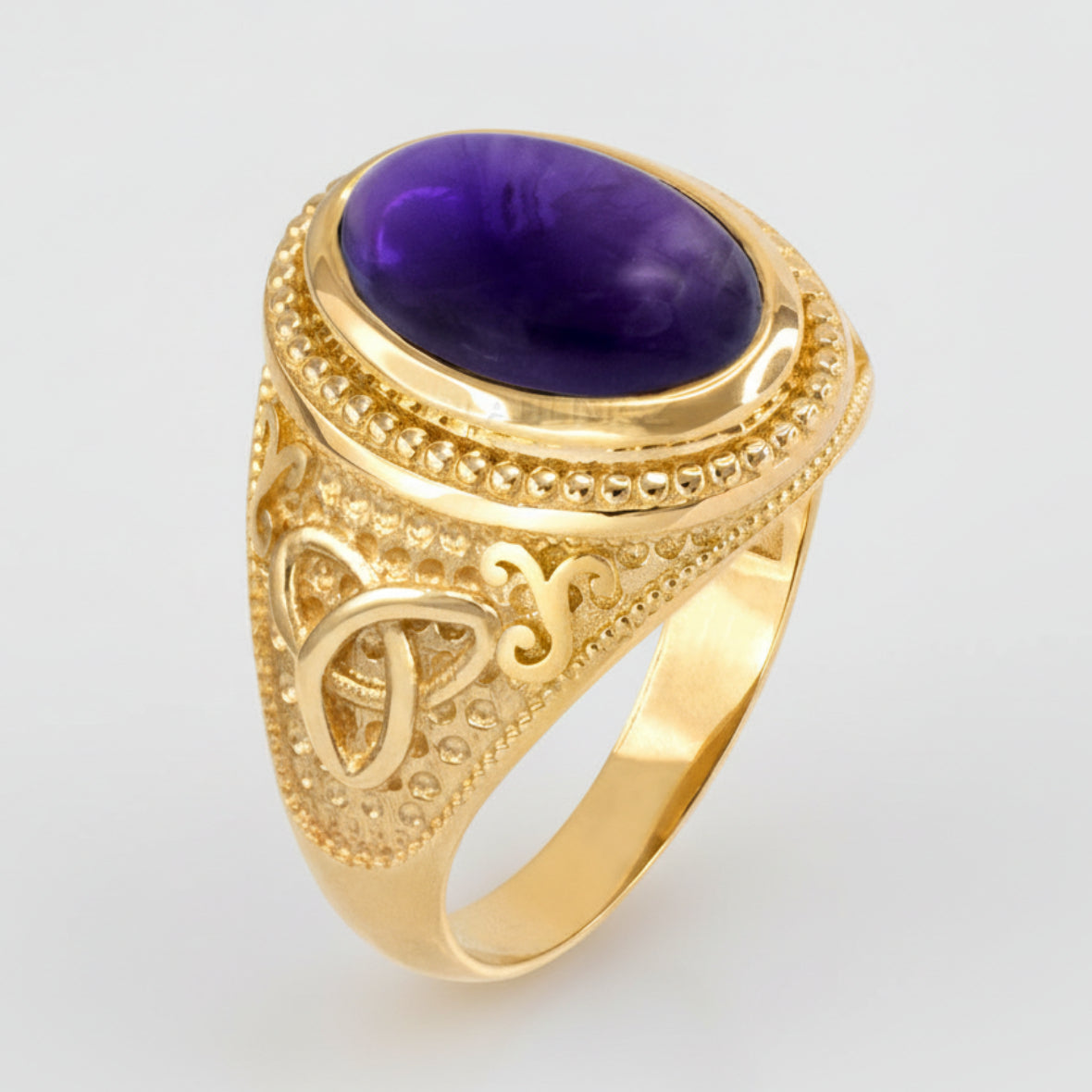 Gold Celtic Knot Band Purple Amethyst cabochon gemstone Statement Ring Karma Blingz