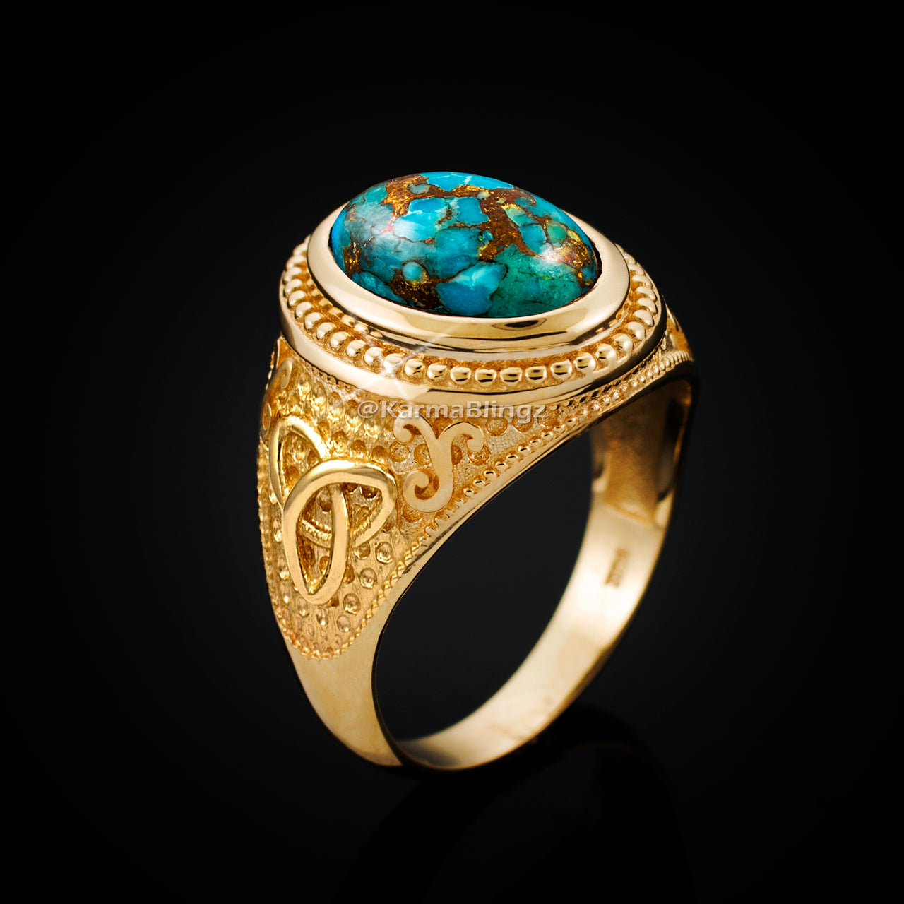 Gold Celtic Knot Blue Copper Turquoise Ring Karma Blingz