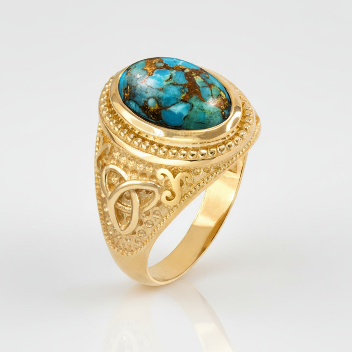 Gold Celtic Knot Blue Copper Turquoise Ring Karma Blingz