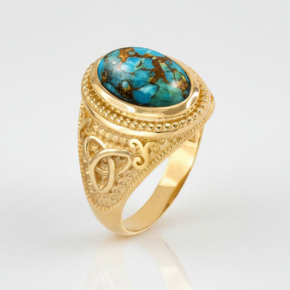 Gold Celtic Knot Blue Copper Turquoise Ring Karma Blingz