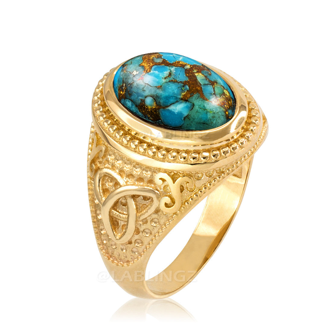 Gold Celtic Knot Blue Copper Turquoise Ring Karma Blingz