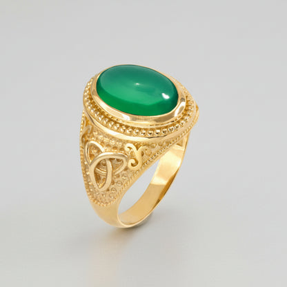 Gold Celtic Trinity Green Onyx Gemstone Ring Karma Blingz