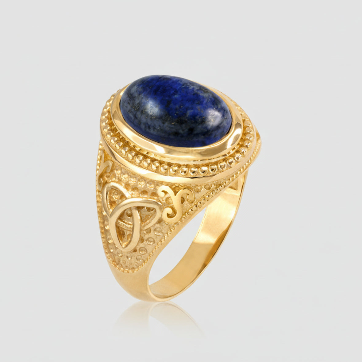 Gold Celtic Knot Lapis Lazuli Gemstone Statement Ring Karma Blingz