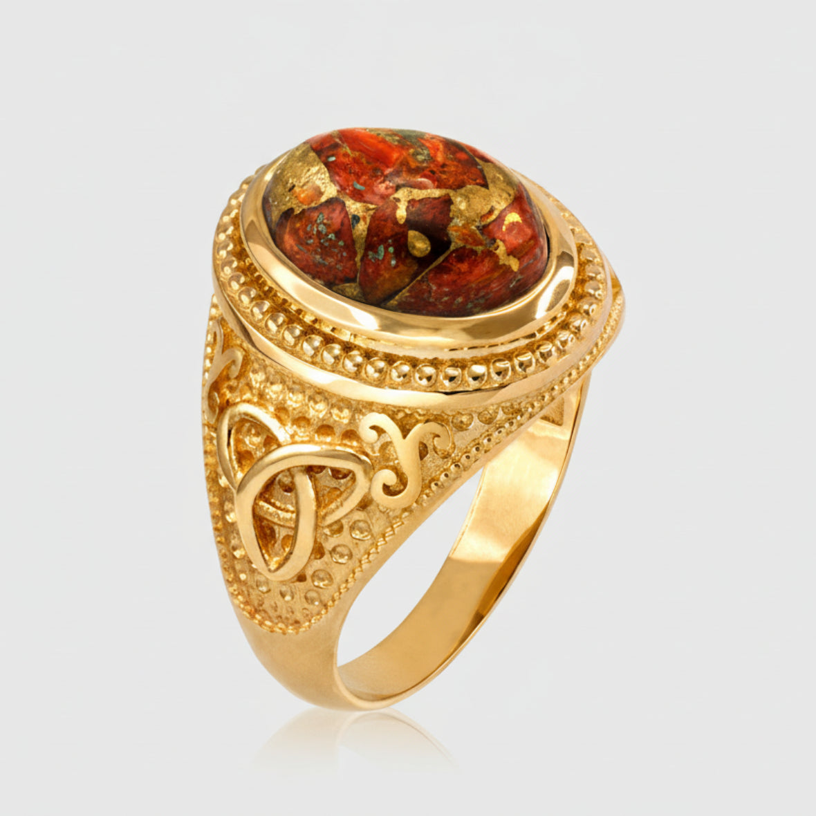 Gold Celtic Knot Orange Copper Turquoise Ring Karma Blingz