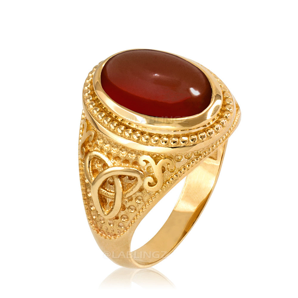 Gold Celtic Trinity Red Onyx Gemstone Ring Karma Blingz